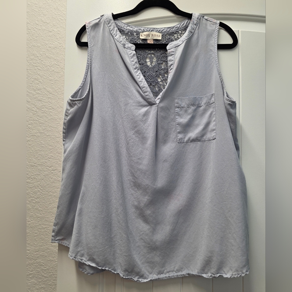 Knox Rose Light Blue Sleeveless Top With Delicate Embroided Lace Back -Large - Picture 3 of 11
